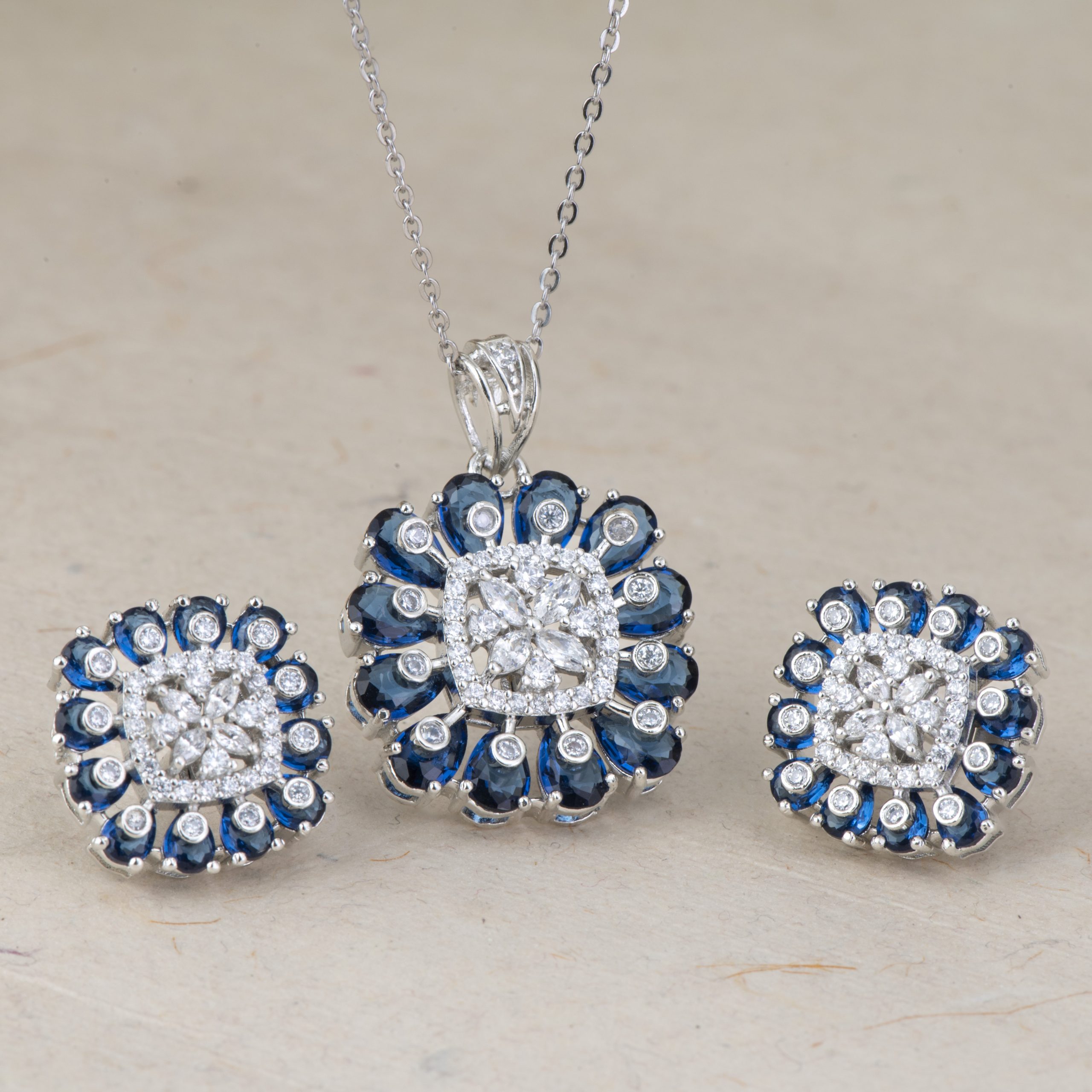 Blue Sapphire Pendant Set