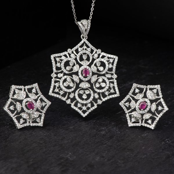 Crimson Lattice Ruby Pendant Set