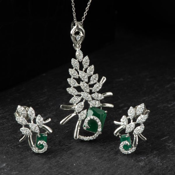 Emerald Leaf Cascade Pendant Set