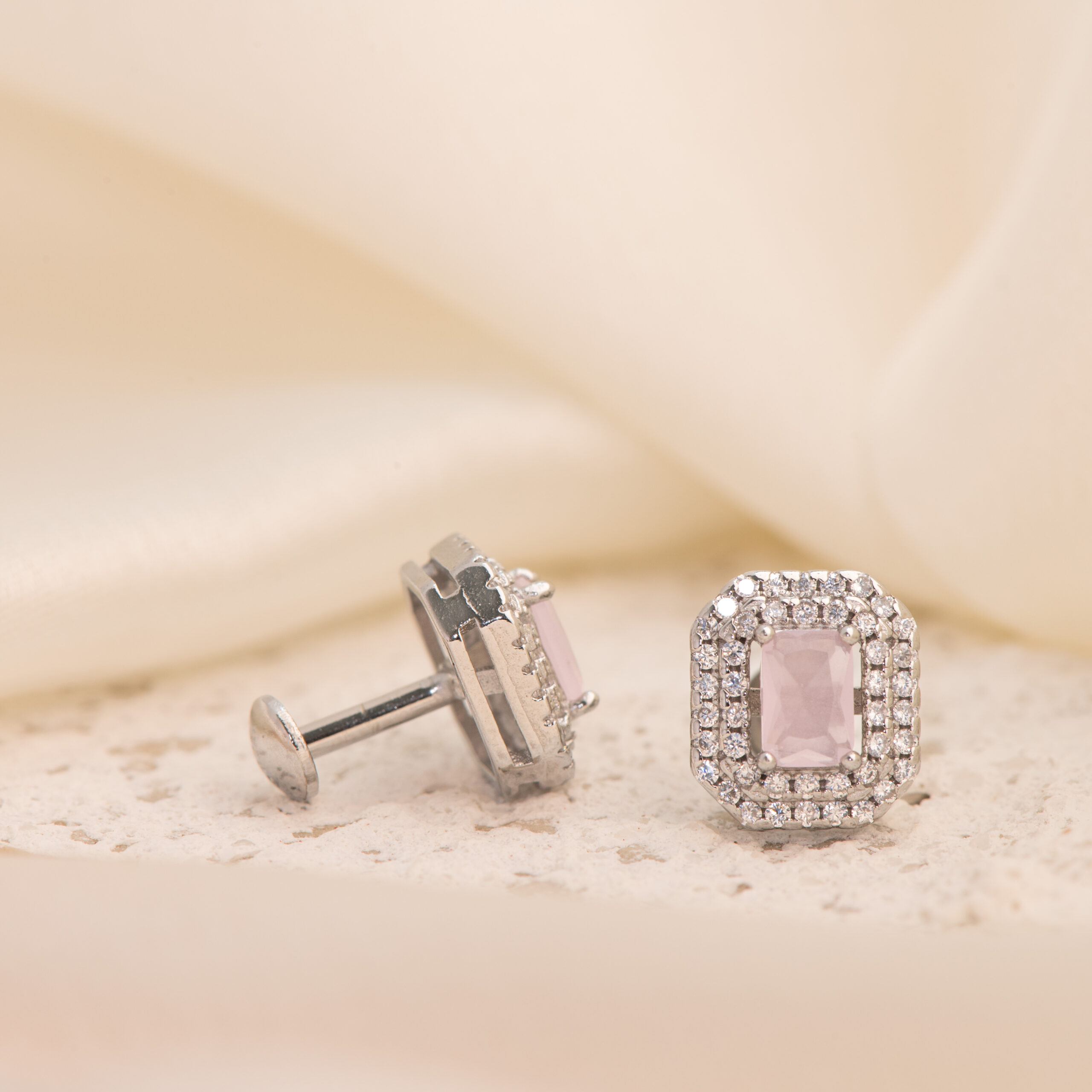 Baby Pink Cut Halo Radiance Studs