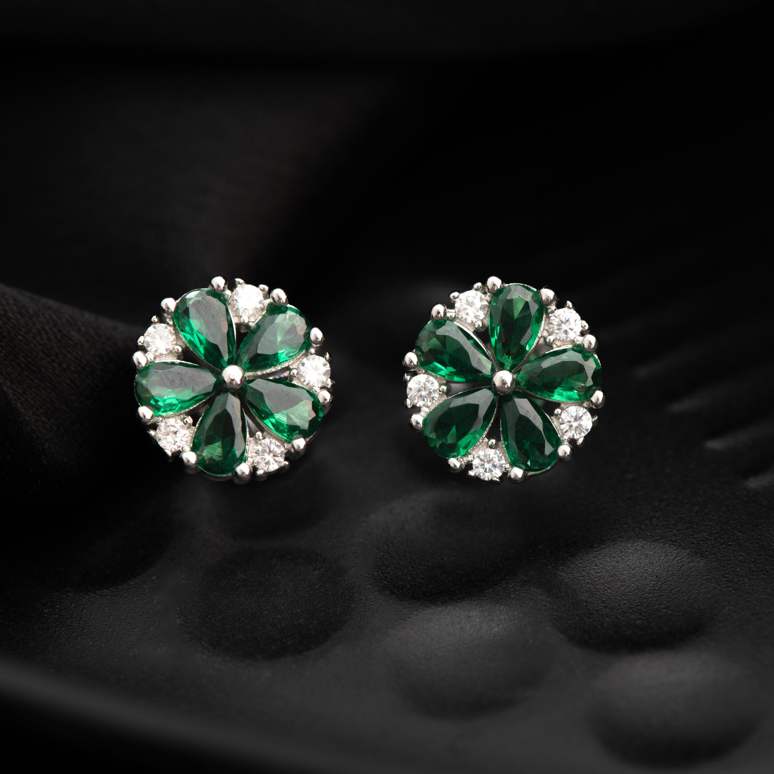 Bloom Petal Radiance Emerald Studs