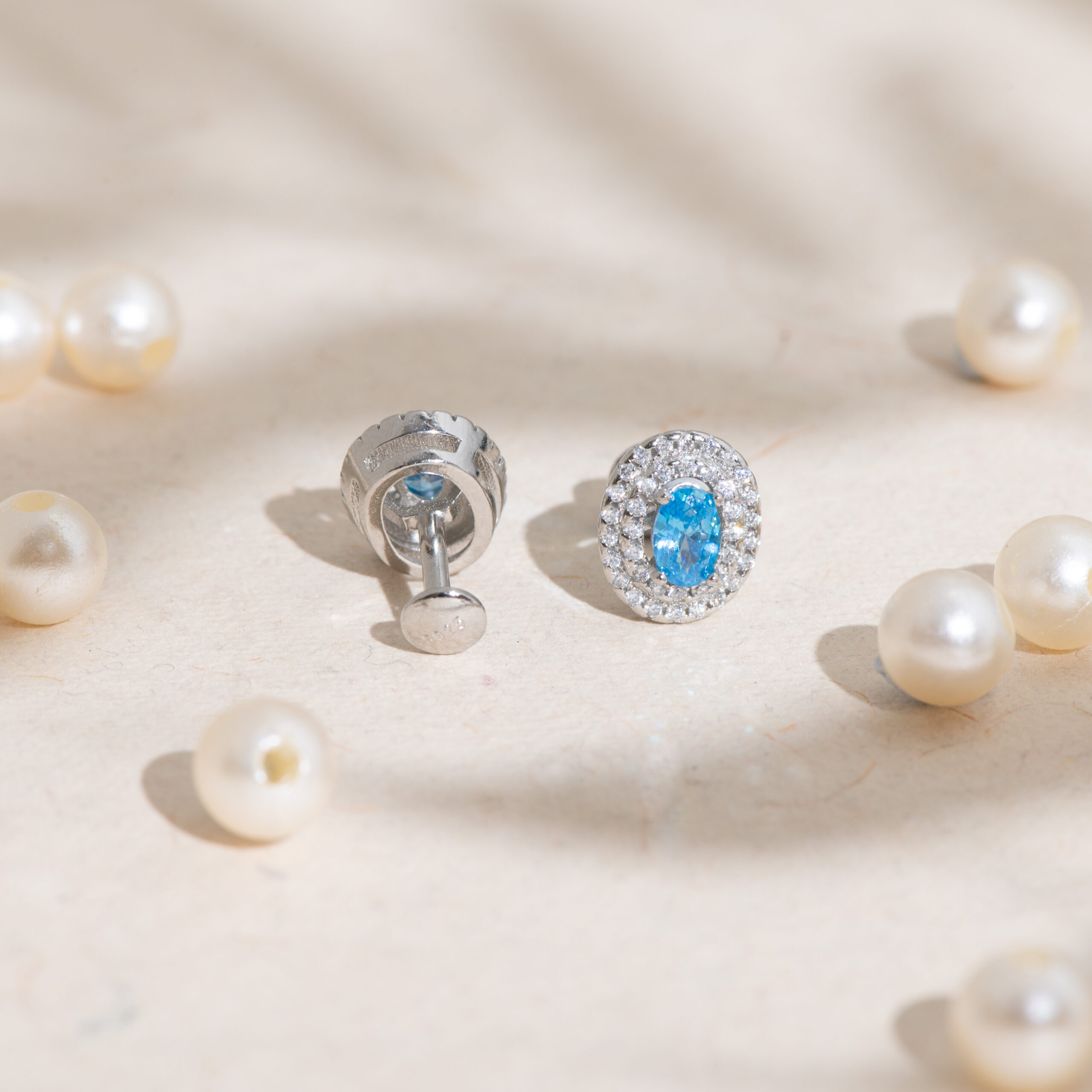 Classic Ocean Blue Halo Studs