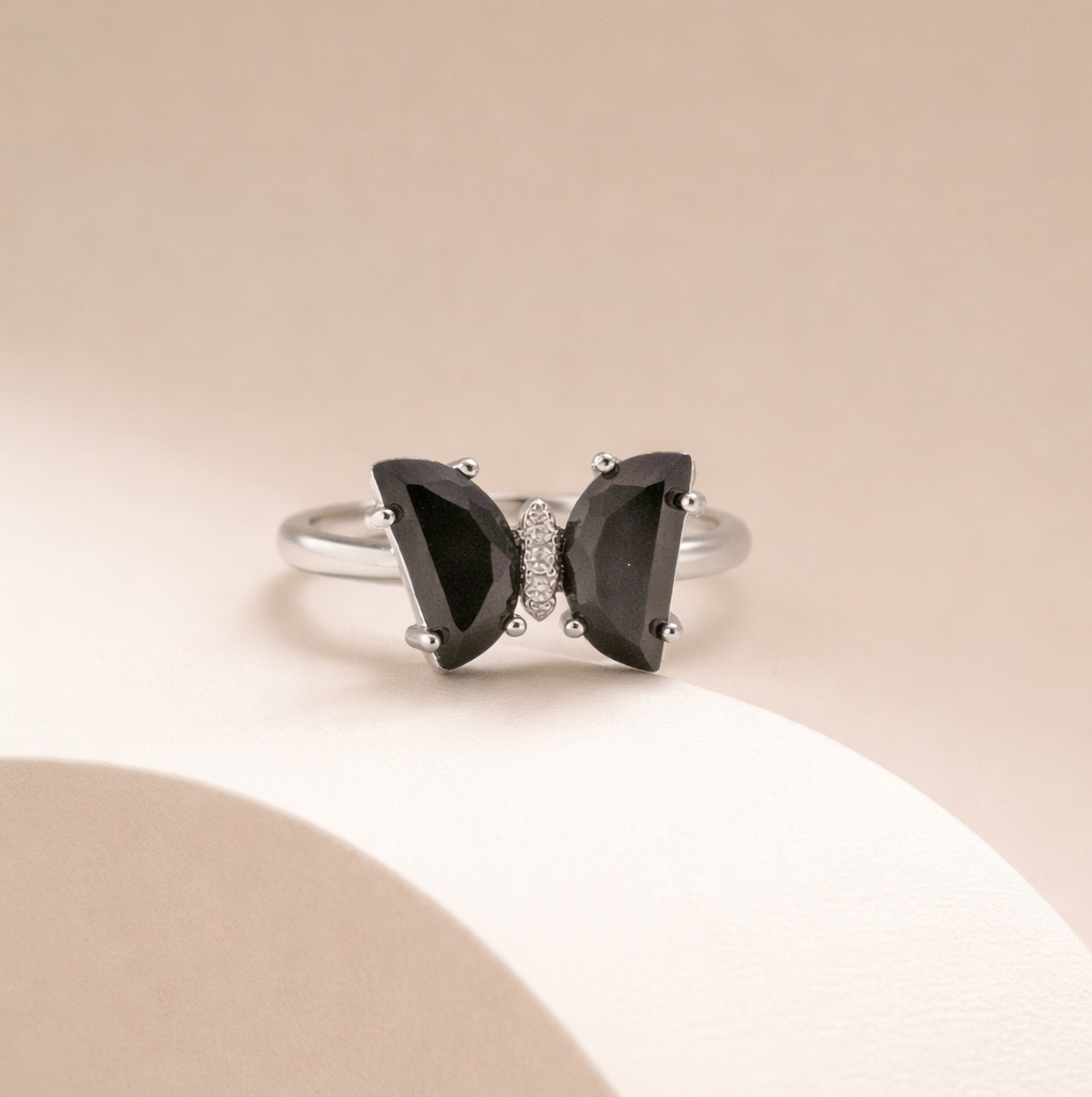Coal Black Butterfly Ring - cg 2