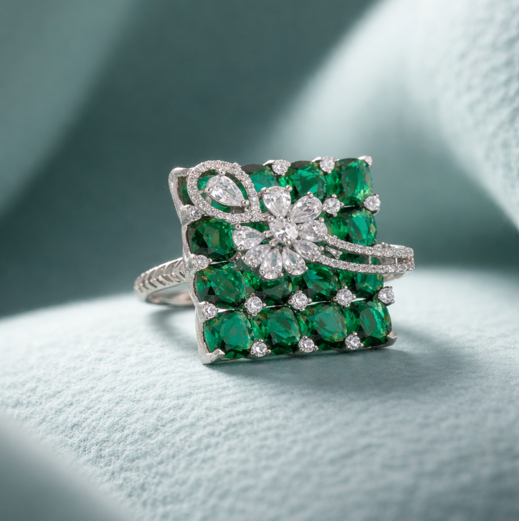 Crystal Cascade Emerald Statement Ring - cg 1