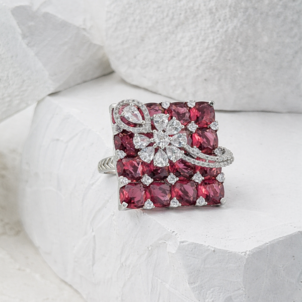 Crystal Cascade Ruby Statement Ring