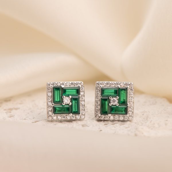 Emerald Mosaic Square Studs