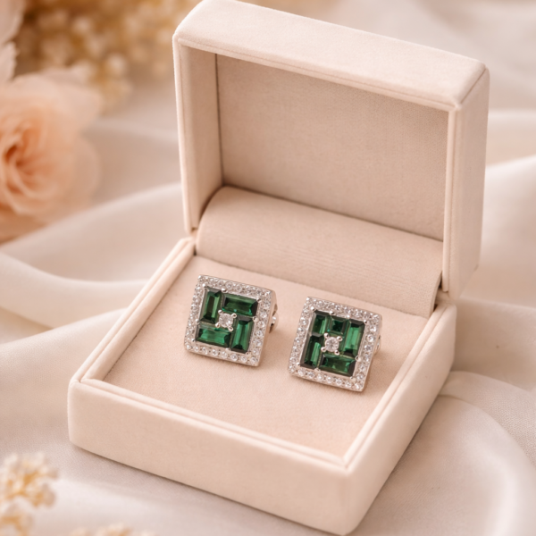 Emerald Mosaic Square Studs