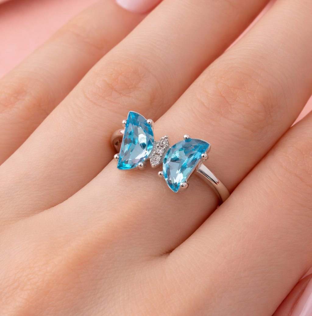 Ocean Blue Butterfly Ring - cg 1