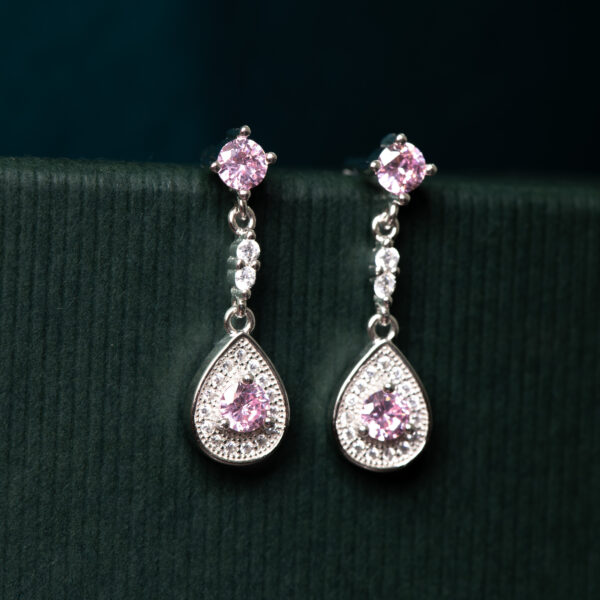 Pink Teardrop Halo Elegance Earrings
