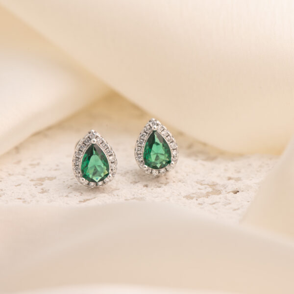 Teardrop Halo Emerald Glow Studs