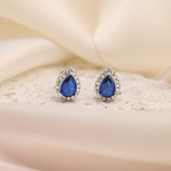 Teardrop Halo Sapphire Glow Studs